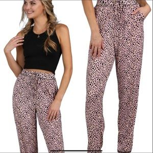 Print Elastic Waist Drawstring Comfy Joggers PINK